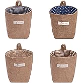 sansheng 4 Pack Wall Hanging Storage Bags Hanging Storage Bags Cotton Linen Storage Basket Foldable Wall Hanging Basket Family Organizer Box Decorative Bag (Color as Shown)3.93 * 3.93 * 5.31