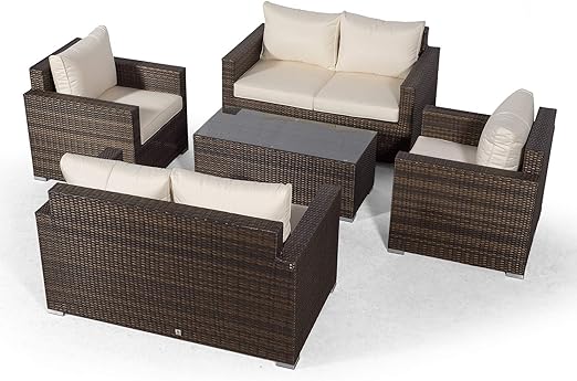 Giardino Sydney 6 Seater Brown Rattan Conversation Sofa Set With 2