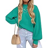 ZESICA Women's Casual Turtleneck Long Lantern Sleeve Fall 2026 Oversized Ribbed Knit Pullover Sweater Jumper Top