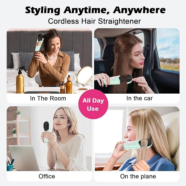 GO BRUSH PRO CORDLESS HAIR STRAIGHTENER BRUSH – PORTABLE TRAVEL-FRIENDLY, 30S QUICK HEAT, 10000MAH USB-C RECHARGEABLE, 150M NEGATIVE IONS (GREEN(10000MAH))