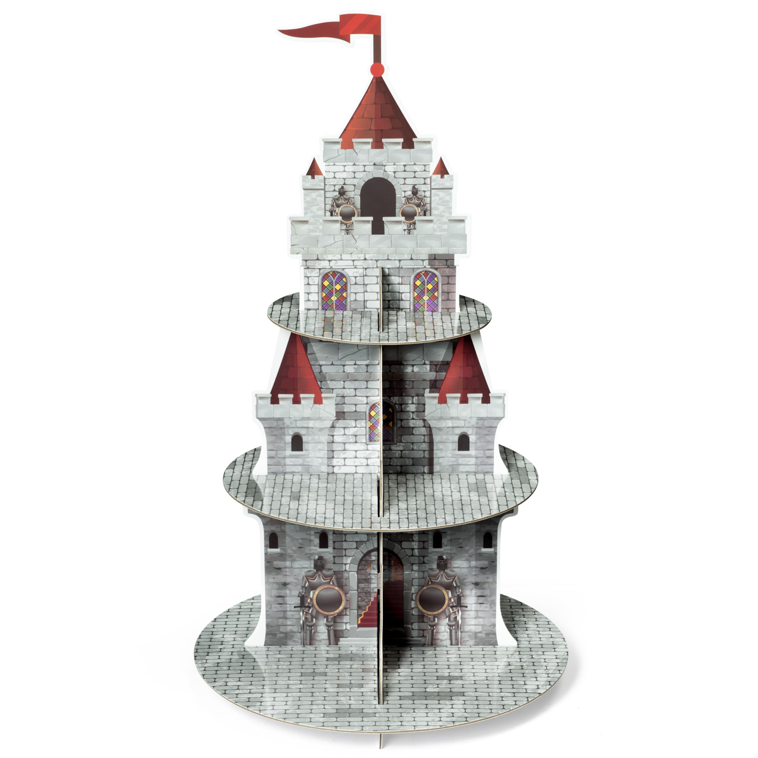 Photo 1 of Salovio 3 Tiers Medieval Knight Cupcake Stand Castle Birthday Party Cardboard Cupcake Holder Decorations Knight Party Dessert Tower Party Supplies for Kids
