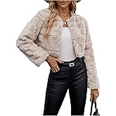 Verdusa Women's Winter Clothing Faux Fur Jacket Flannel Fuzzy Cropped Coat Open Front Outerwear