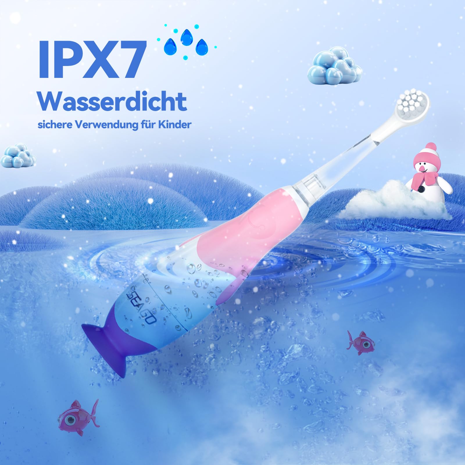 Seago Elektrische Zahnbürste Kinder ab 0-3 Jahr mit LED Licht, Weichen BPA-freiem Runder Gummierte Bürstenkopf, 2 Minuten Smart Timer, Wasserdicht IPX7, für Empfindliche Babyzähne, SG513(Rosa)) 6