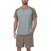 MLXSJ Mens Pajama Set Summer Pjs Sleepwear Lightweight Short Sleeve Pjs Soft Comfy Sleep Set With Pocket