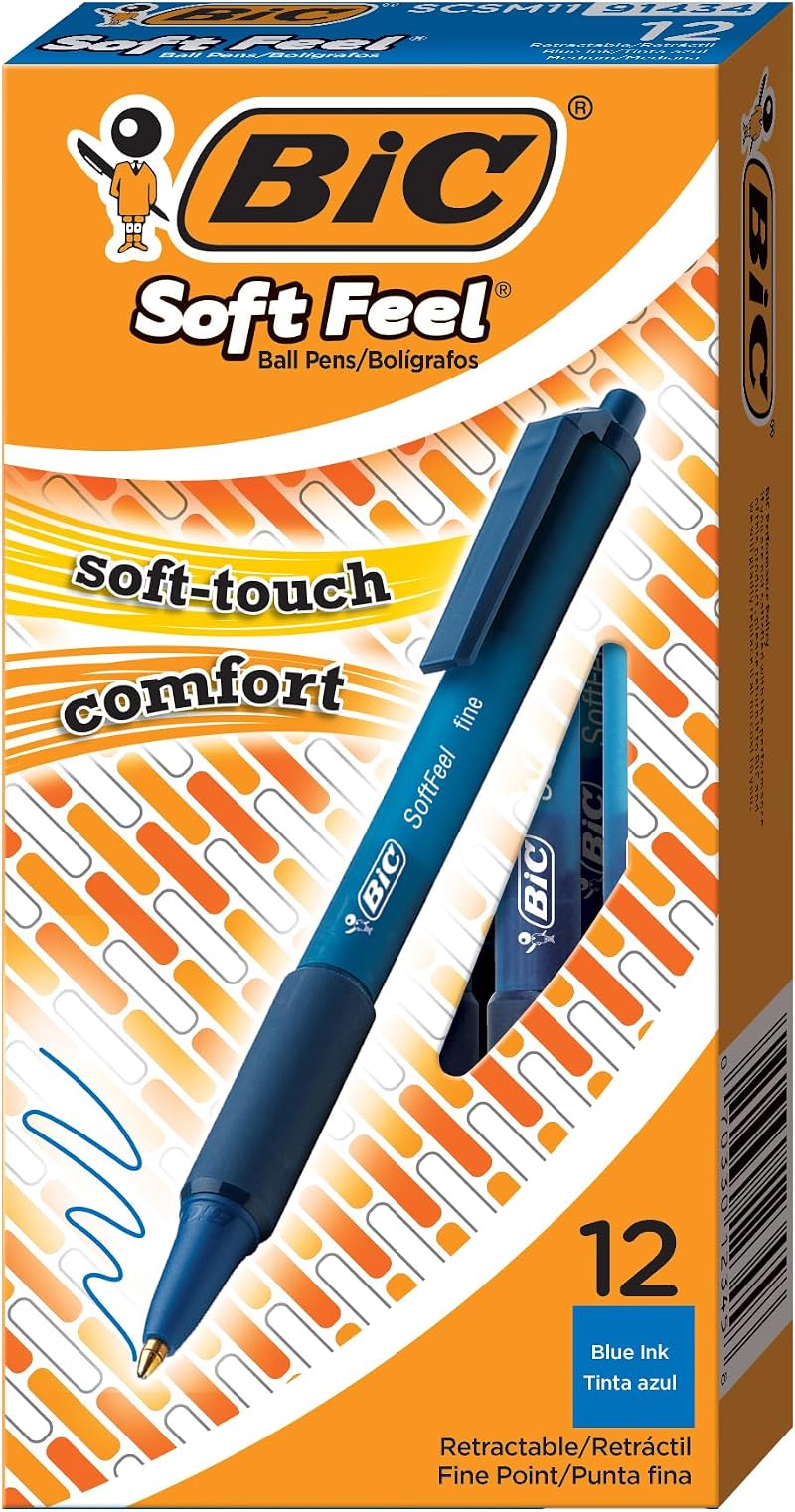 BIC Soft Feel Blue Ballpoint Pens 12 Pack 1.0 mm Medium Point