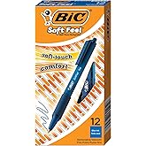 BIC Soft Feel Blue Retractable Ballpoint Pens, Medium Point (1.0 mm), 12-Count Pack, Blue Pens With Soft-Touch Comfort Grip