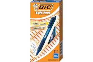 BIC Soft Feel Blue Retractable Ballpoint Pens, Medium Point (1.0 mm), 12-Count Pack, Blue Pens With Soft-Touch Comfort Grip