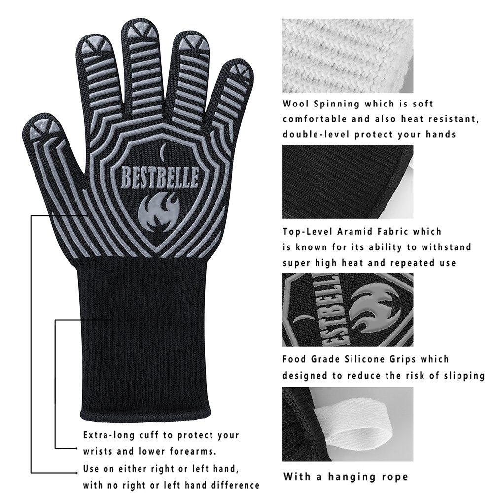 EN407 Certified-Man&Lady Sizes For Choice- BBQ Grill Gloves-932°F Extreme Heat Resistant Non-slip Kitchen Oven Mitts- Top Class Barbecue Gloves-For Cooking, Grilling, Baking(2 gloves included)