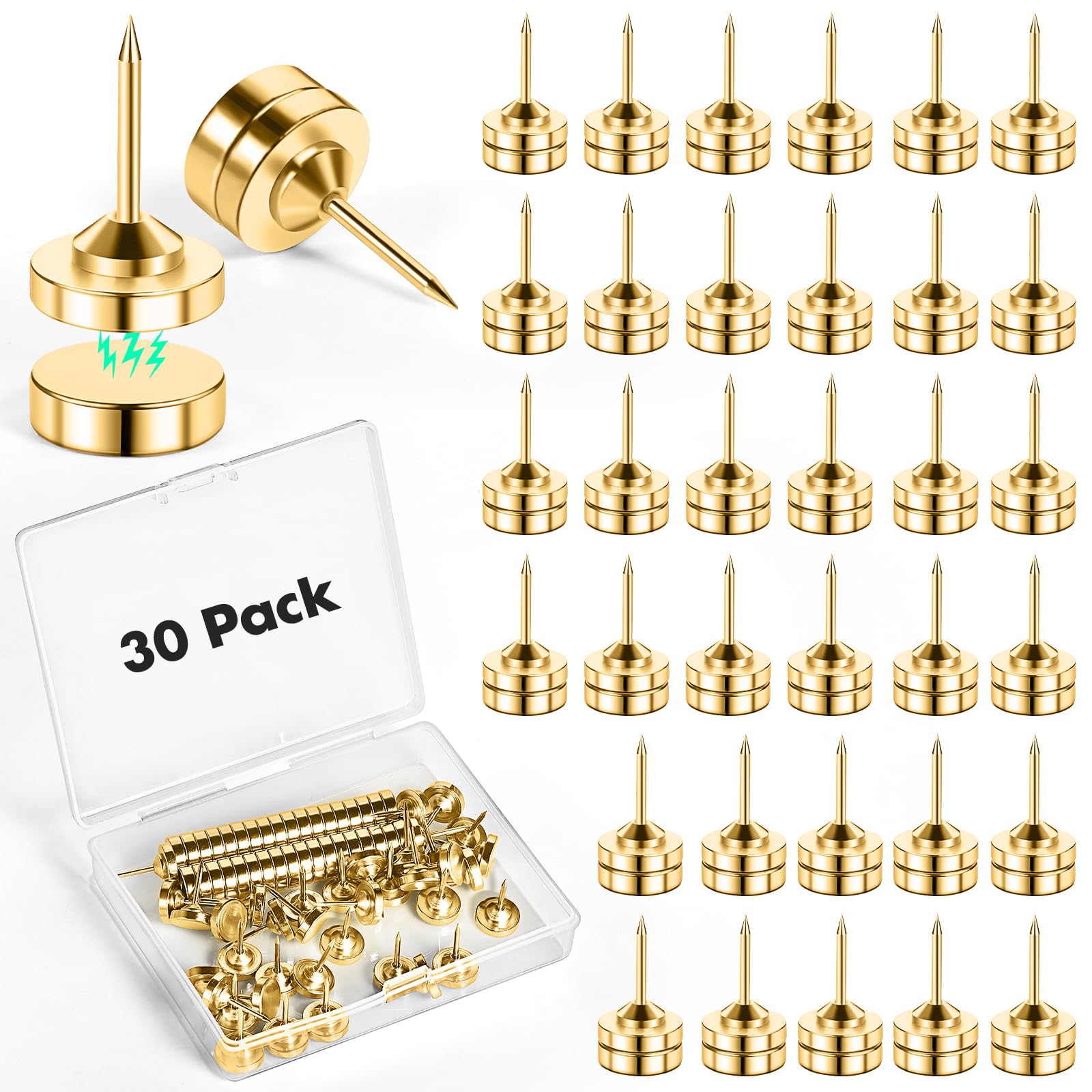 Photo 1 of GOOLADA 30 Sets of Thumb Tacks for Wall, Magnetic Push Pins, Gold Thumbtacks, Cute Flat Tacks for Cork Board, Magnetic Pins for Bulletin Board, Gold Flat Push Pins