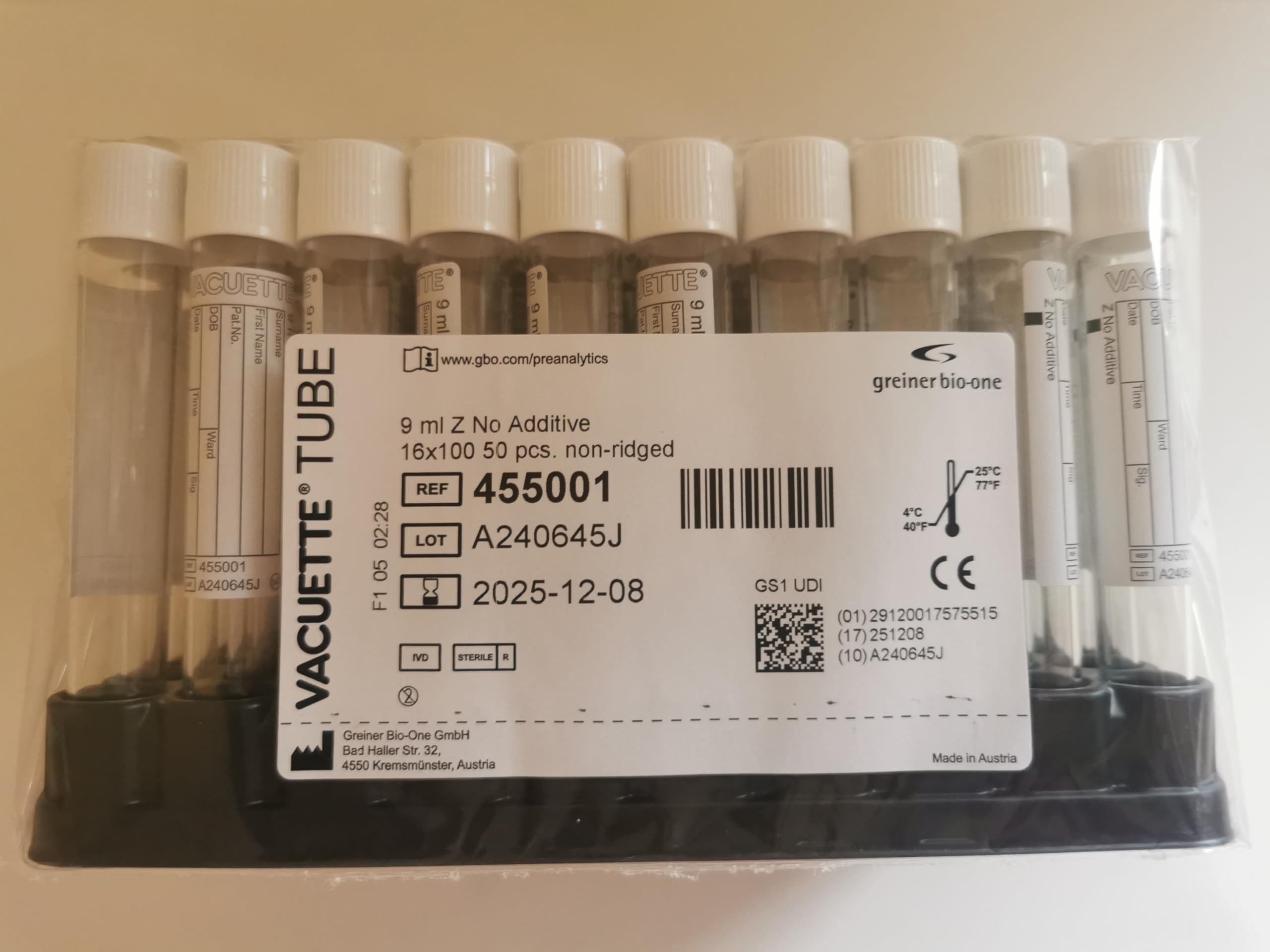 dutscher 455001 a VACUETTE 9 ml tube NEUTRAL Anticoagulant or Activator (Pack of 50)