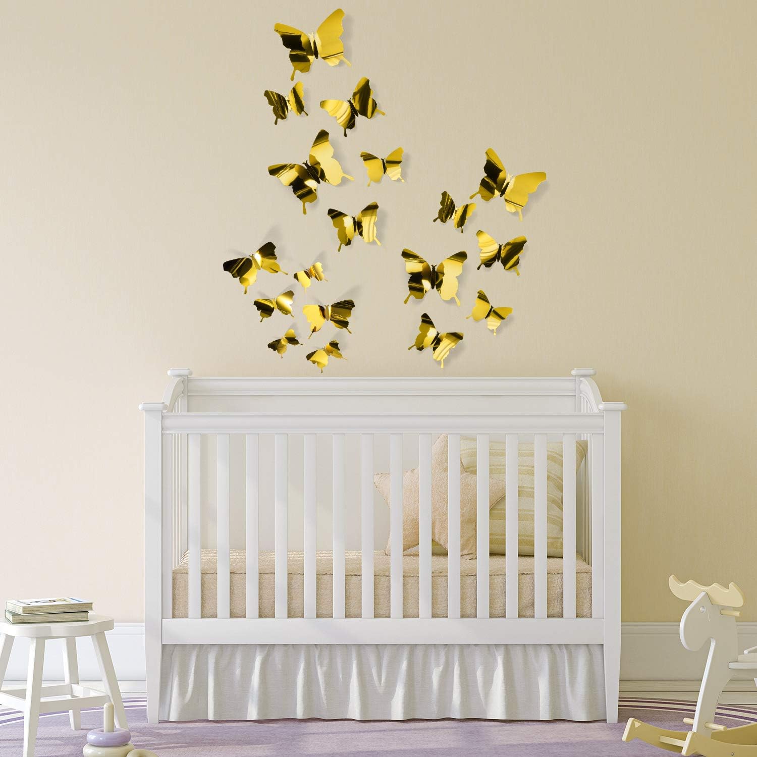 BBTO 48 Pieces DIY Mirror Butterfly Combination 3D Butterfly Wall Stickers Decals Home Decoration (Silver): Home & Kitchen