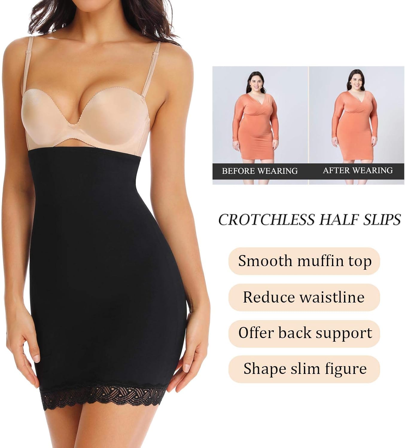 JOYSHAPER Half Slips for Women Under Dresses High Waist Tummy Control Shapewear Dress Slip Body Shaper Skirt at  Women’s Clothing store