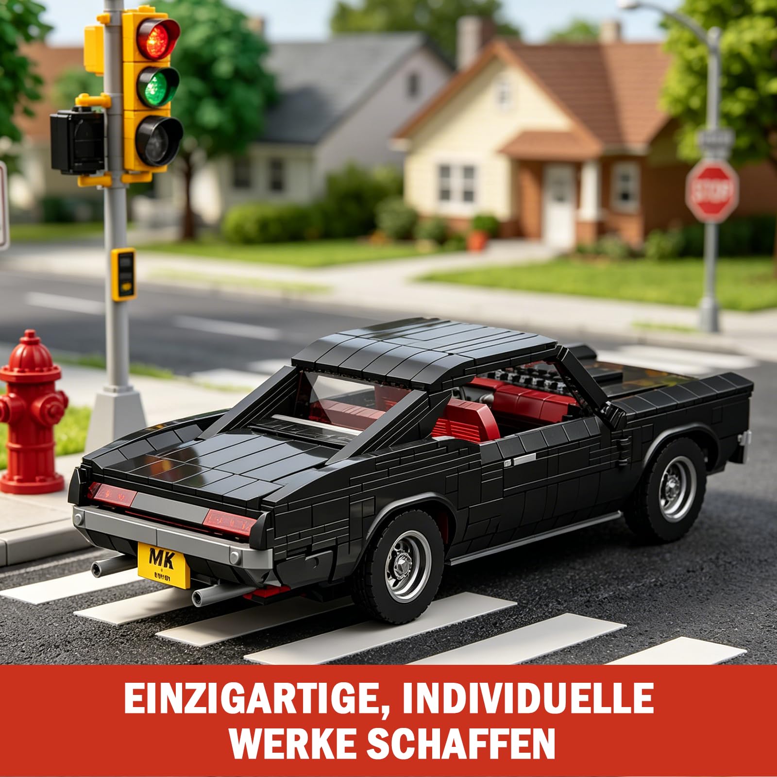 Mould King 10199 Technik Sportwagen Bausteine GTO Rennauto Klemmbausteine Klassischer Amerikanischer Muscle-Car Modellauto für Jungen und Erwachsene(1563 Teile) 4