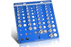 KINGMIKI Bolt Size Finder, Thread Checker, Nut and Bolt Thread Checker, 42 Holes Thread Checker with 19 Standard and 15 Metric Nut and Bolt, 8 Drill Bit Gauge, Wall Mounted with inch & cm Ruler (Blue)