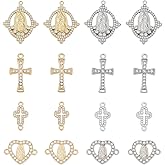40Pcs Virgin Mary Charm for Easter Alloy Rhinestone Religious Cross Pendant Jesus Centre Charms Virgin Our Lady Mary Rosary Links Connector for DIY Mexican Bracelet Necklace Jewelry Making