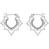 Boma Jewelry Sterling Silver Bomhemian Flower Snap Down Closure Hoop Earrings