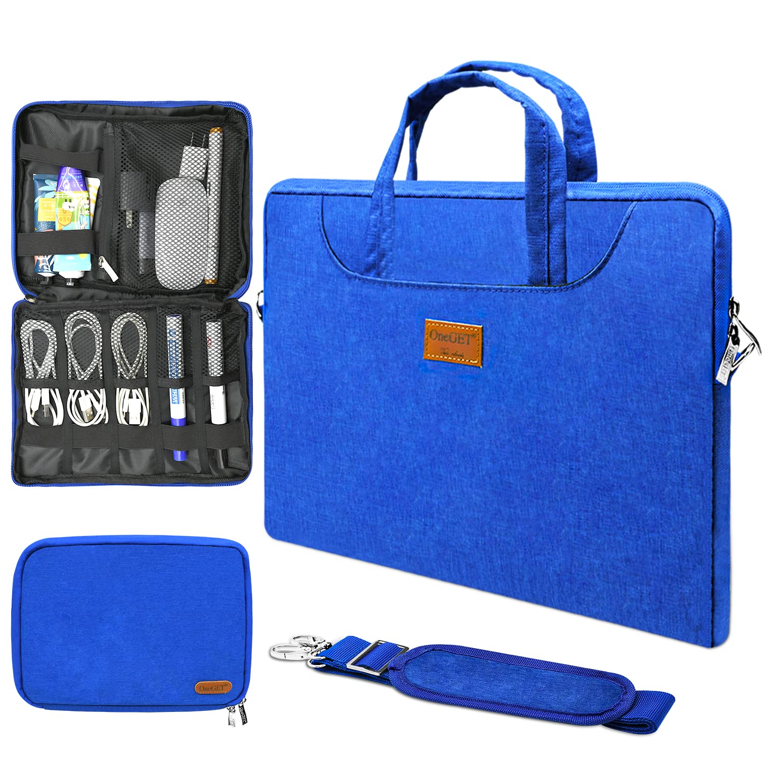 OneGET Laptop Shoulder Bag For MacBook Pro 14 M1 Max 15 15.6 Inch Sleeve Briefcase Cover Dell XPS 15 Acer Asus Hp Chormebook and Small Travel Cable Organizer Bag(14-15.6-16Inch, Classic Blue)