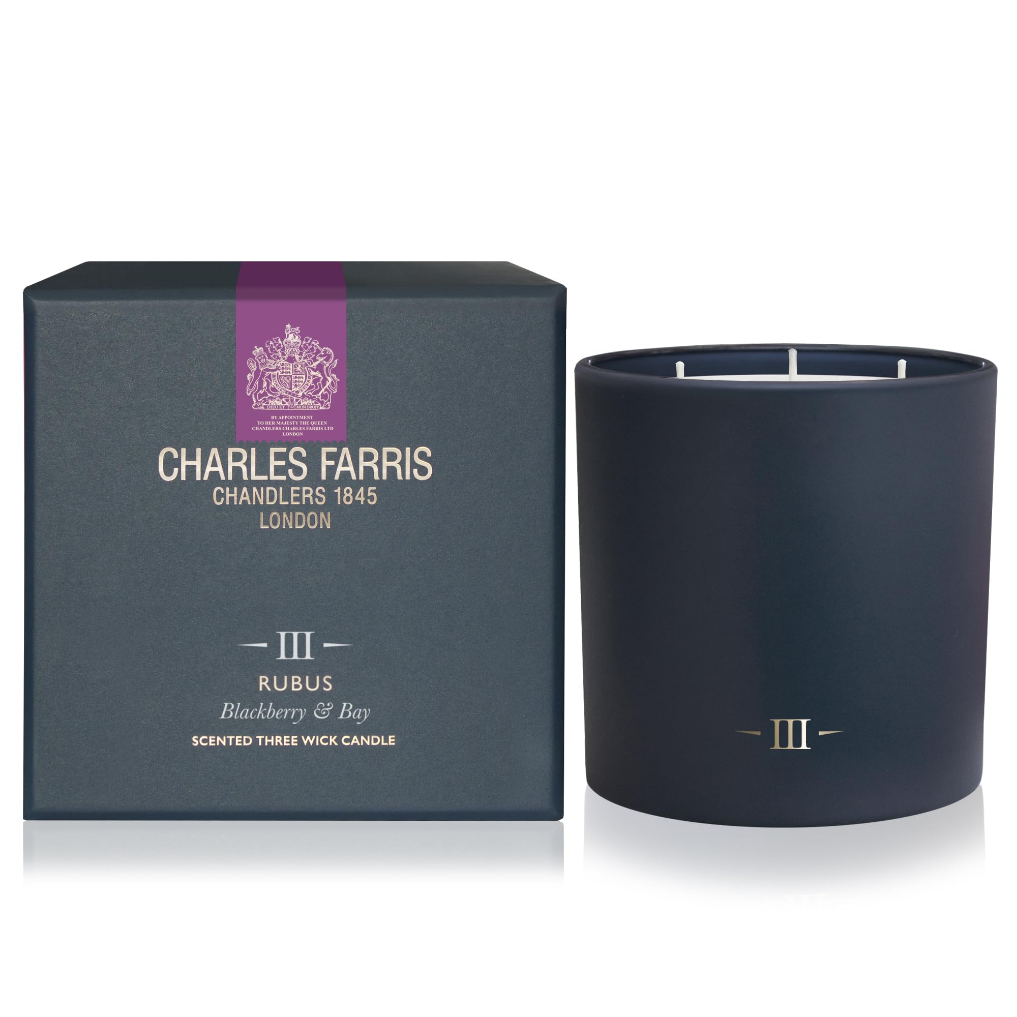 Charles Farris Luxury 3-Wick Scented Candle - Hand-Poured in UK - 80+ Hours Burn Time - BlackBerry & Bay