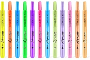 WRITECH Retractable Highlighters Assorted Colors: Chisel Tip Click Aesthetic Highlighter Marker Pens Pack Multi Colored Ink No Bleed Smear for Highlighting Journaling (12ct Neon+Pastel)