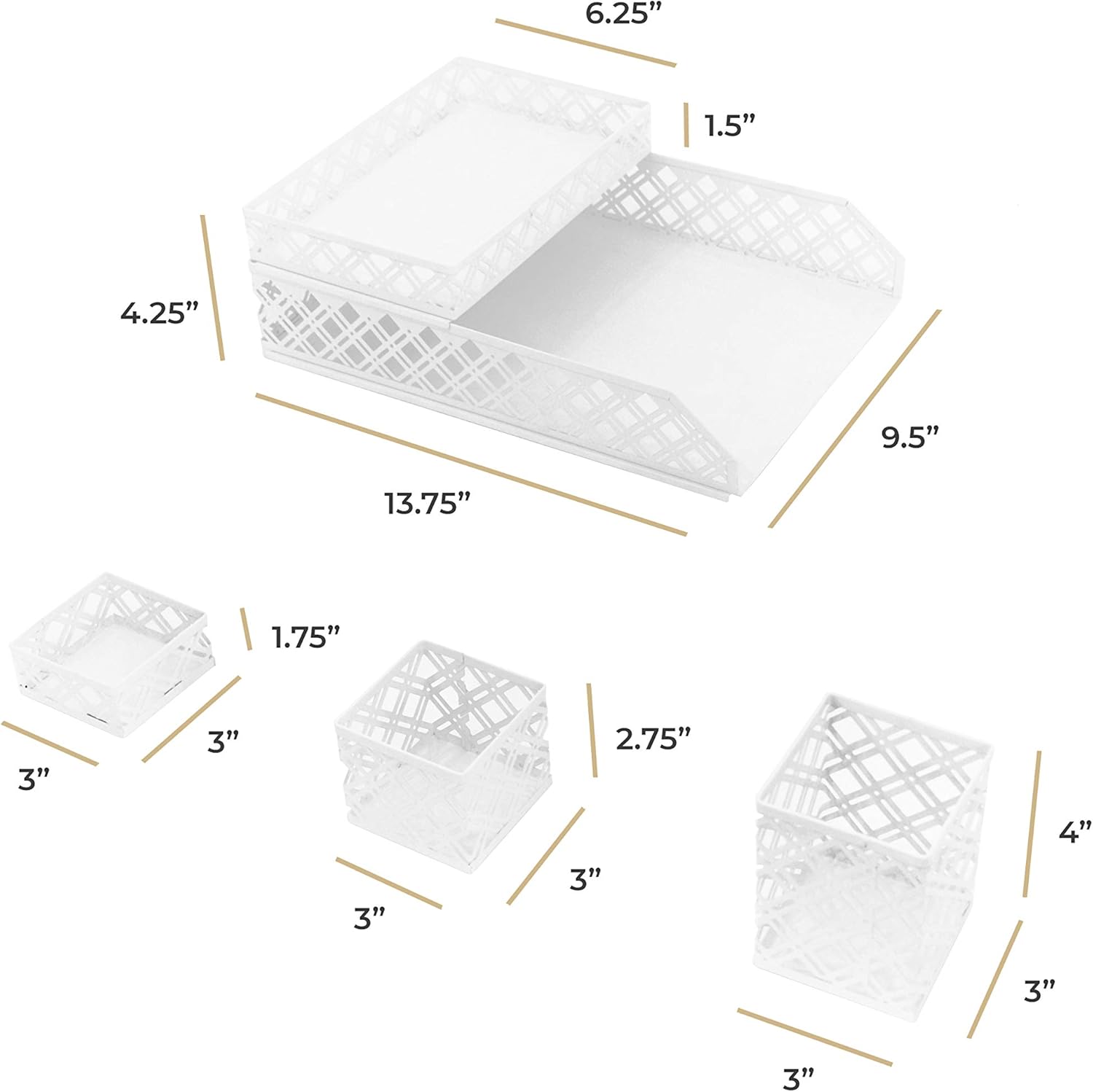Blu Monaco White Desk Organizer - 5 Piece Interlocking Desk Accessories Set - Paper - Document Tray, Pen Cup, 3 Assorted Accessory Trays : Office Products