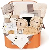 Baby Gift Set for Newborn - 11PCS Baby Shower Gifts Basket with Baby Blanket Baby Rattle, Wooden Keepsake Milestone Elephant Toy Decision Coin & Baby Bibs Socks Essentials for Baby Girls Boys