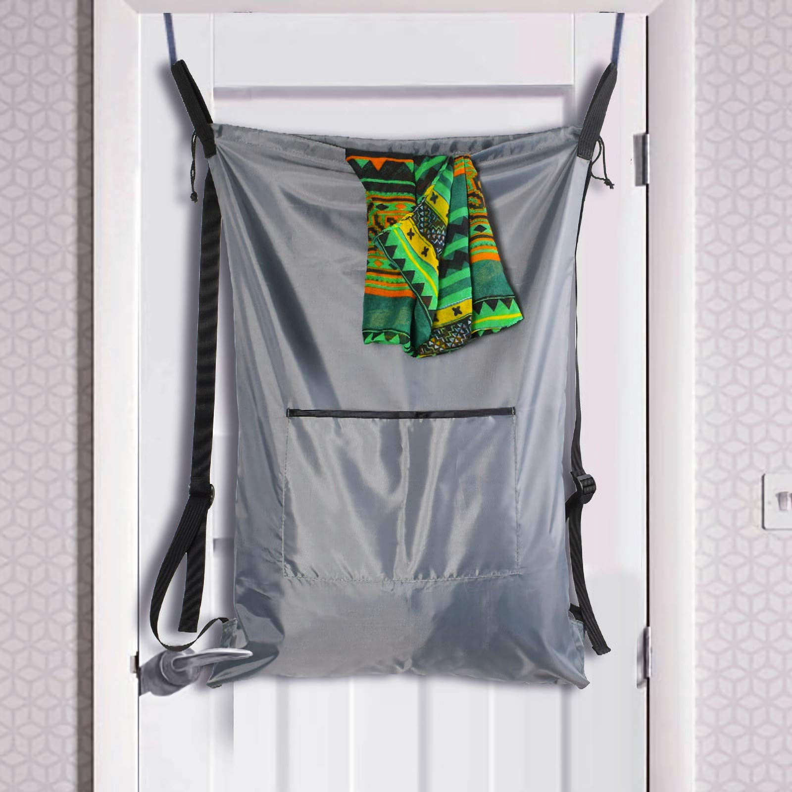 Laundry Hamper Bag, Large Laundry Backpack with Adjustable Shoulder Straps, Drawstring Lockable Door Hanging Bag for College Dorm, Bedroom, Bathroom (1 Laundry Backpack + 1 Laundry Mesh Bag)