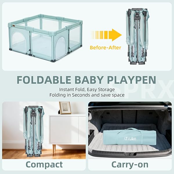 FOLDABLE BABY PLAYPEN 50X50INCH, ITILIKE PLAYPEN FOR BABIES AND TODDLERS WITH 50 PCS OCEAN BALLS & 2 HANDLES, INDOOR & OUTDOOR KIDS SAFETY PLAY PEN AREA, PORTABLE TRAVEL PLAY YARD,MINT GREEN