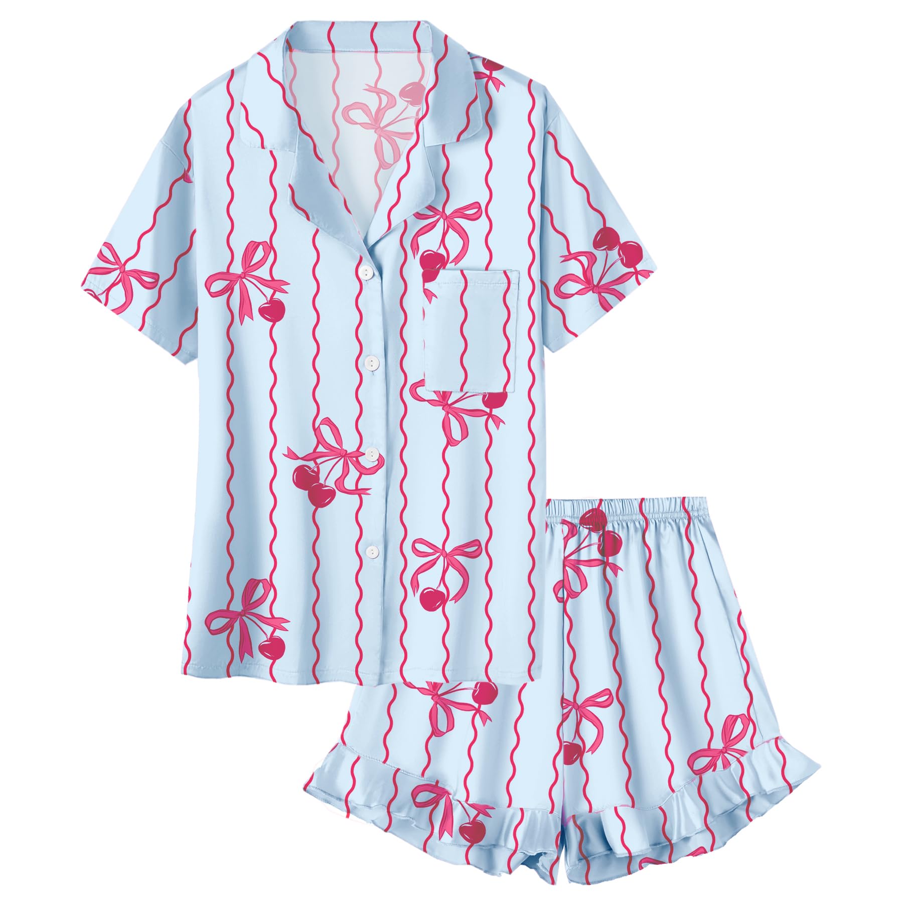 Umeyda Girls Satin Silky Collar V Neck Ruffle Short