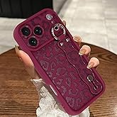 MOWIME Compatible with iPhone 17 Pro Max Case with Finger Strap, [Upgraded] Adjustable Wristband Kickstand Cover for Women Girls, Cheetah Print Shockproof Silicone Protective Case 6.9 inch, Wine Red