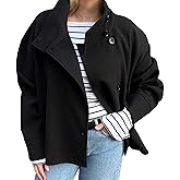 ECDAHICC Womens Crop Pea Coat Wool Blend Office Work Stand Collar Winter Jacket Trench Coat with Pocket