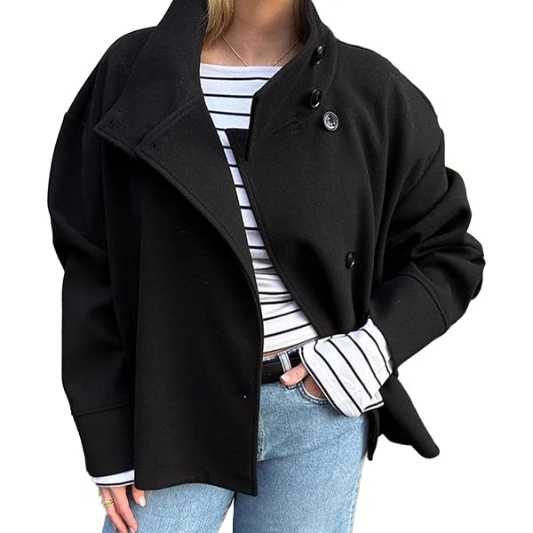 chouyatou Women's Winter Stand Collar Crop Wool Coat Single