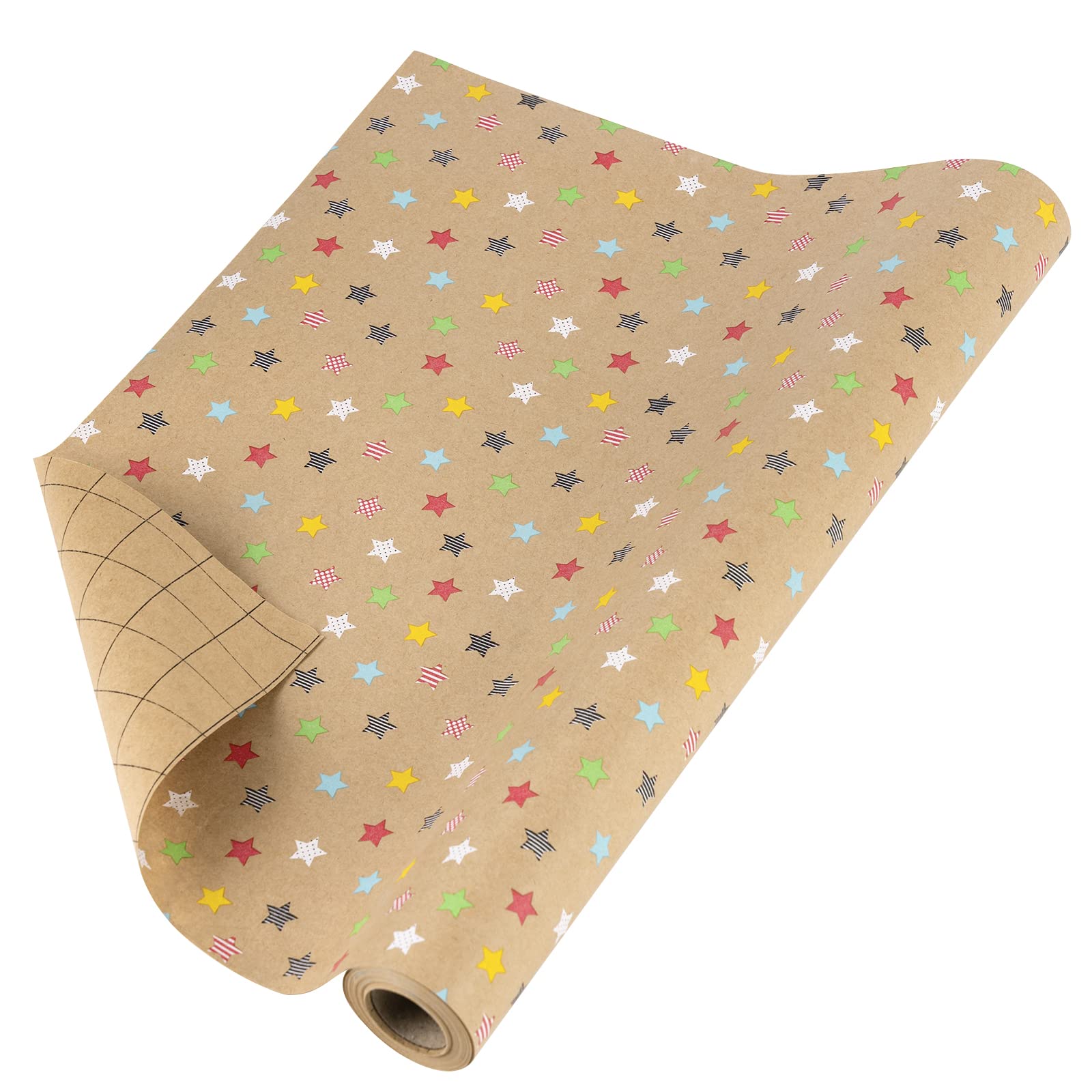 RUSPEPA Kraft Wrapping Paper Roll - Colorful Star Design for All Occasions - 43 cm x 10 m