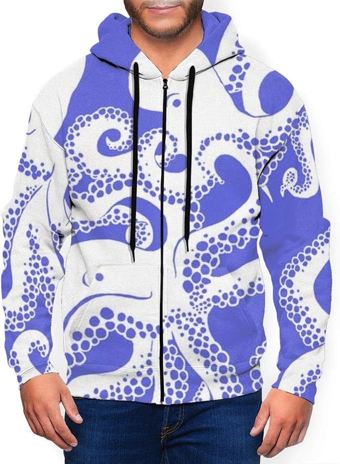 Octopus Purple Hoodies for Men Zip Up Long Sleeve Casual Hoodies with Designs