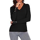 Spicy Sandia Women's V Neck Sweaters Long Sleeve Lightweight Pullover Knit Shirt Essential Top Dressy Casual