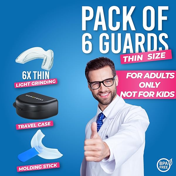 HONEYBULL ANTI GRINDING GUARD SET [6 PACK – THIN] COMES IN SMALLER SIZE FOR BETTER COMFORT | COMFORTABLE CUSTOM MOUTH GUARD FOR NIGHTTIME TEETH GRINDING