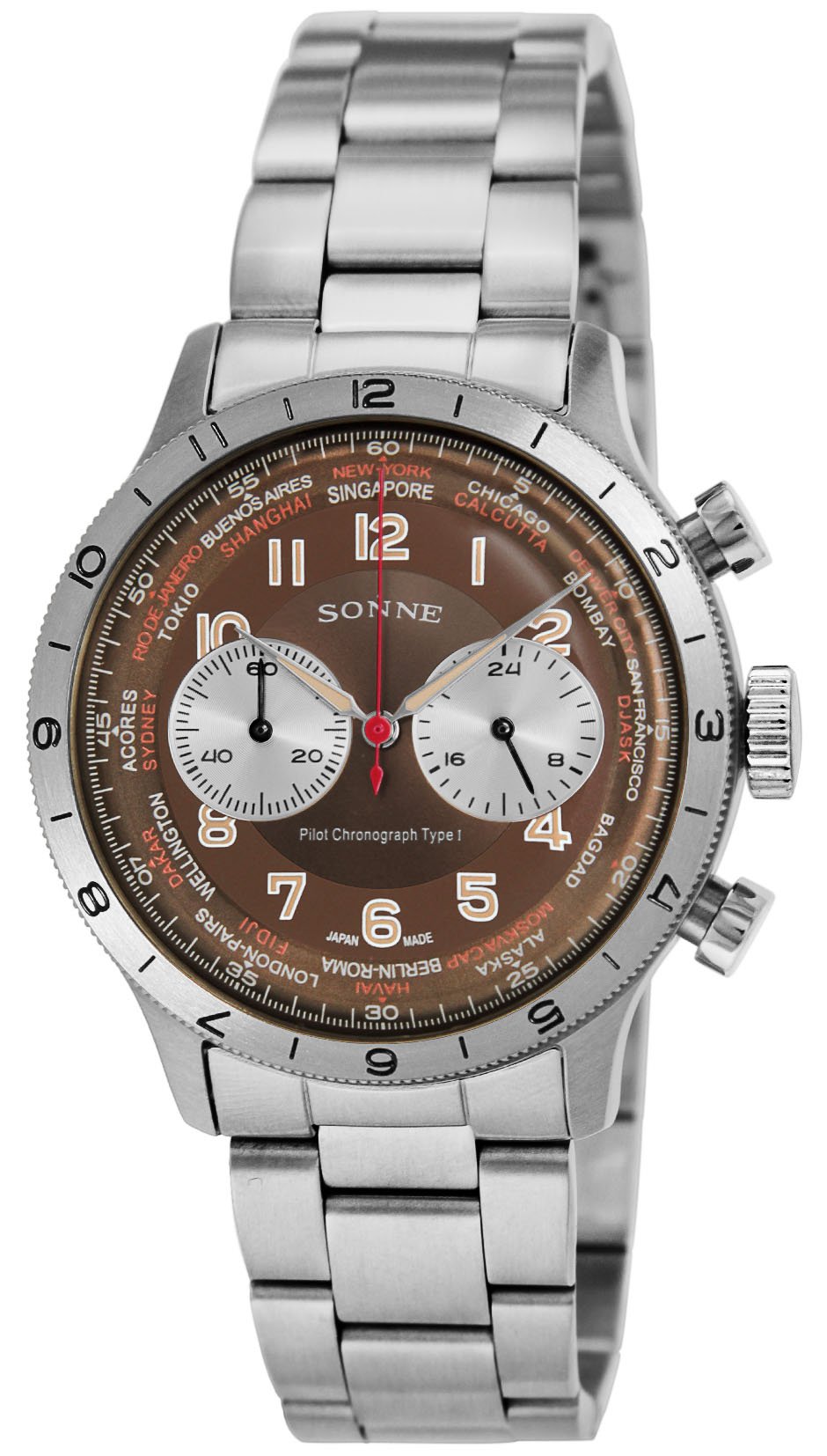 Sonne HI003 Men's Watch, Stainless Steel, Quartz, 1.6 inches (40 mm), brown/silver, watch
