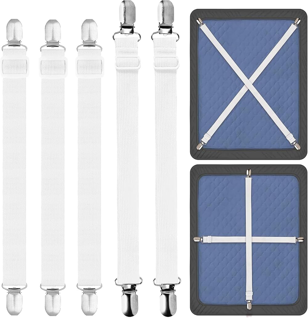 GOWTX 5Pcs Fitted Bed Sheet Grippers, Adjustable Elastic Tensioners