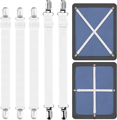 GOWTX 5Pcs Fitted Bed Sheet Grippers, Adjustable Elastic Tensioners