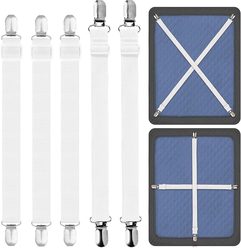 GOWTX 5Pcs Fitted Bed Sheet Grippers, Adjustable Elastic Tensioners