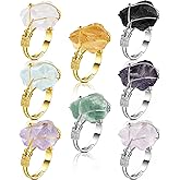 Sureio 8 Pieces Chakra Crystal Ring Healing Crystal Ring Adjustable Gemstone Rings Copper Wire Wrapped Irregular Colorful Gem Rings for Women(Silver and Gold Ring)