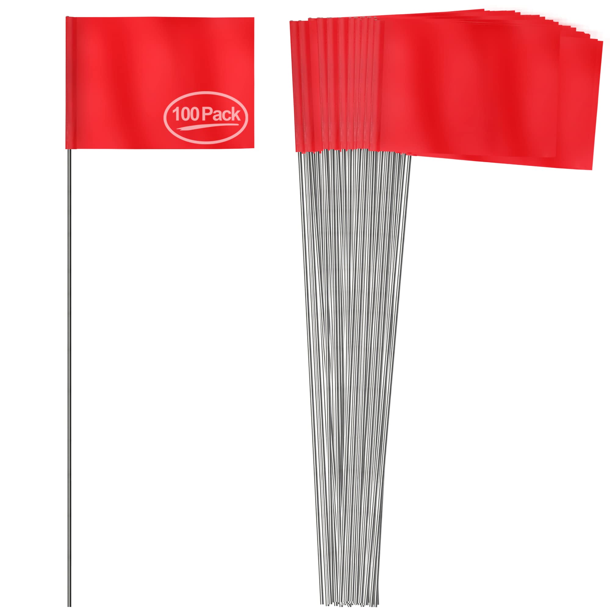 Anley Stake Flags - 4" X 5" Vinyl Marking Flags with 15 inches Steel Pole - Tool for Industrial, Landscaping, Underground Utilities, Sewers, and Surveying(100 Pcs, Red)