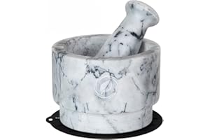 Laevo Marble Mortar and Pestle Set - 14 cm Spice Crusher Stone Grinding Bowl, 2 Cups Reversible Granite Heavy-Duty Stone Poun