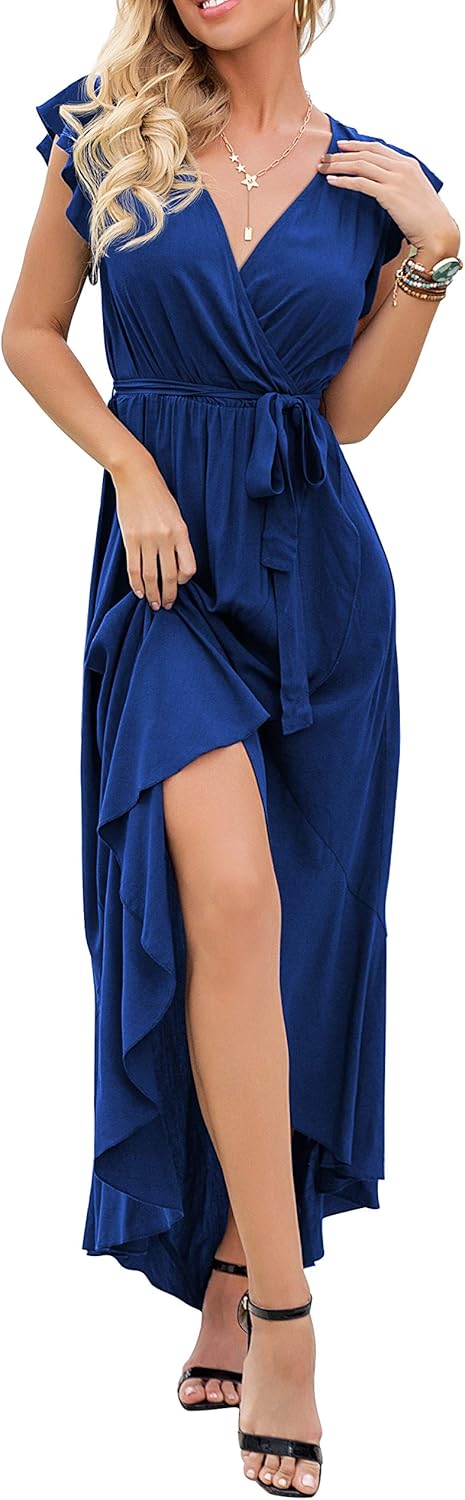 GRECERELLE Women's Summer Floral Print Cross V Neck Dress Bohemian Flowy Long Maxi Dresses at  Women’s Clothing store
