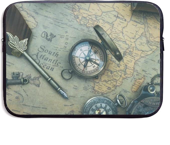 Amazon Laptop Messenger Quill Pen And Compass On Old World Map 