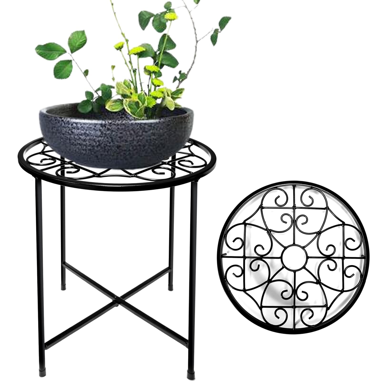 Photo 1 of 15" Tall Metal Plant Stand, 11" Wide Round Plant Stand for Flower Pots Up to 100lbs, Rustproof Iron Plant Holder for Indoor Outdoor Use, Easy Assemble Flower Stand for Home Garden Display Greenery
