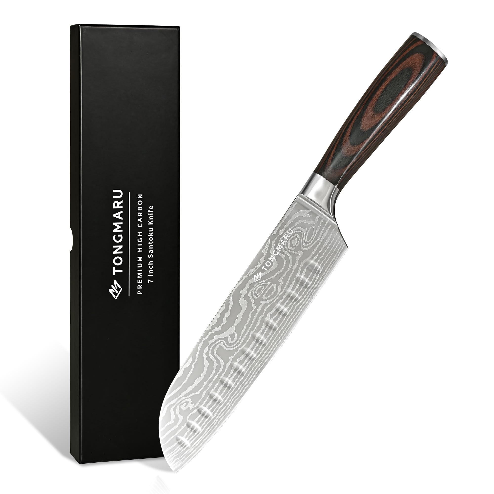 Photo 1 of TONGMARU Santoku Knife, 7 inch Professional High Carbon Razor Super Sharp German Stainless Steel - Japanese Chef Kitchen Knife with Ergonomic Forged PakkaWood Handle, with Luxury Gift Box, for Family