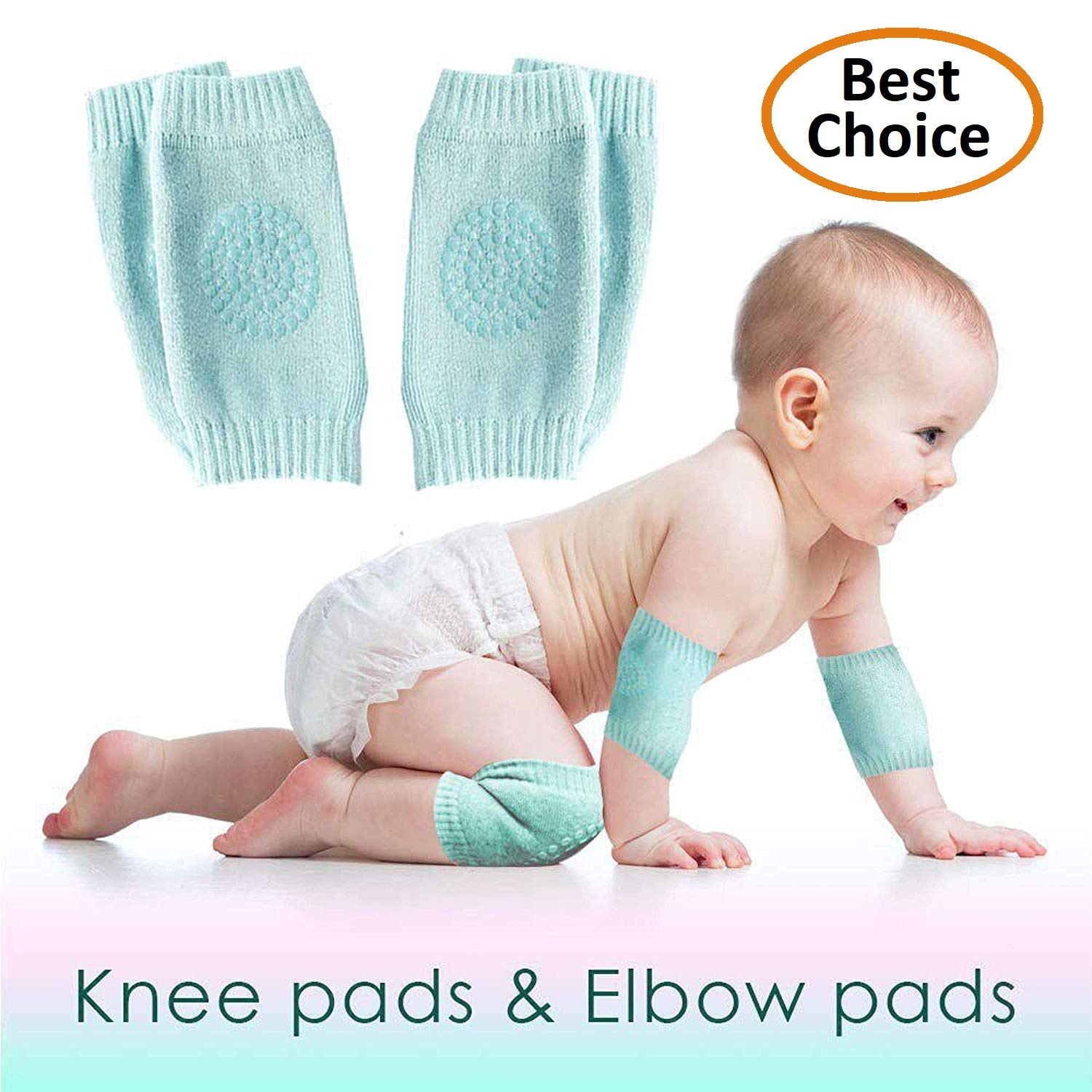 Set of 2 Baby Knee and Elbow Pads for Crawling Toddlers, Girls, Boys