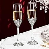 Jozen Gift Silver Champagne Flutes -Wedding Toasting Glasses for His and Hers,Engagement Celebrations, Bridal Shower and Registry Idea, Gifts for Bride and Groom Gifts,7oz (Silver)