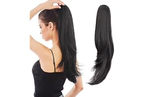 Black Hair Extension Ponytail 22" Long Claw Hair Extension Synthetic Wavy Straight Hairpieces Clip in Ponytail Wig Daily Fluf