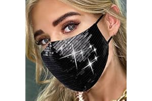 MLGDA Sparkly Sequins Mouth Masc Fashion Designer Glitter Cotton Face Cover With Adjustable Ear Loops Reusable Masquerade Party Nightclub Rave Festival Sequins Face Covering (Black)